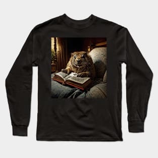 watercolor groundhog reading book Long Sleeve T-Shirt